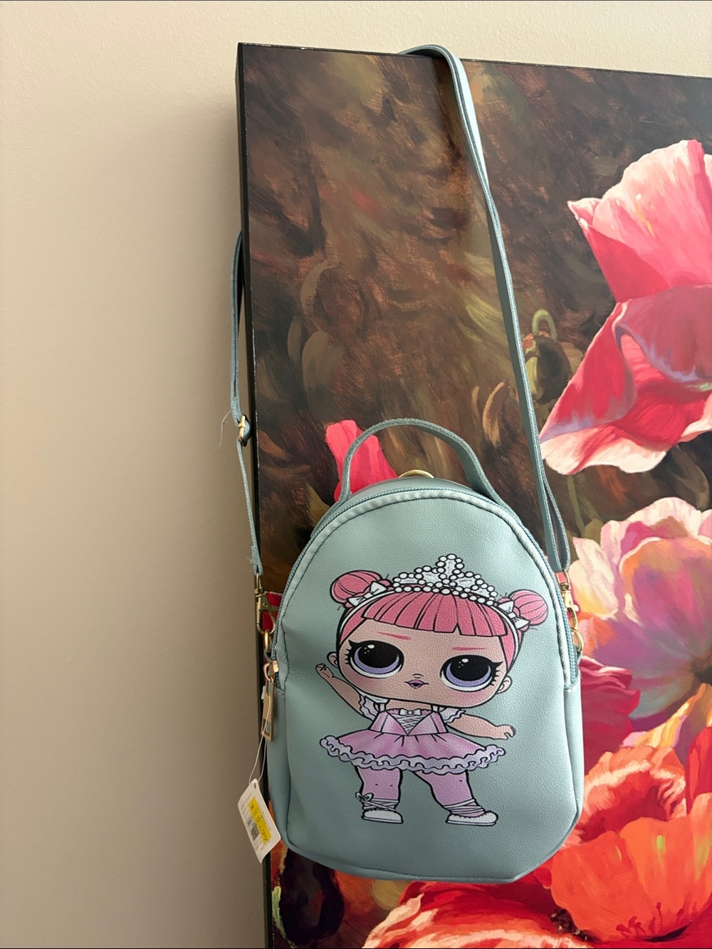 NWT Bundle 3 Kids Mint Crossbody Backpacks with Pink Doll Graphic 7”x 5.5”